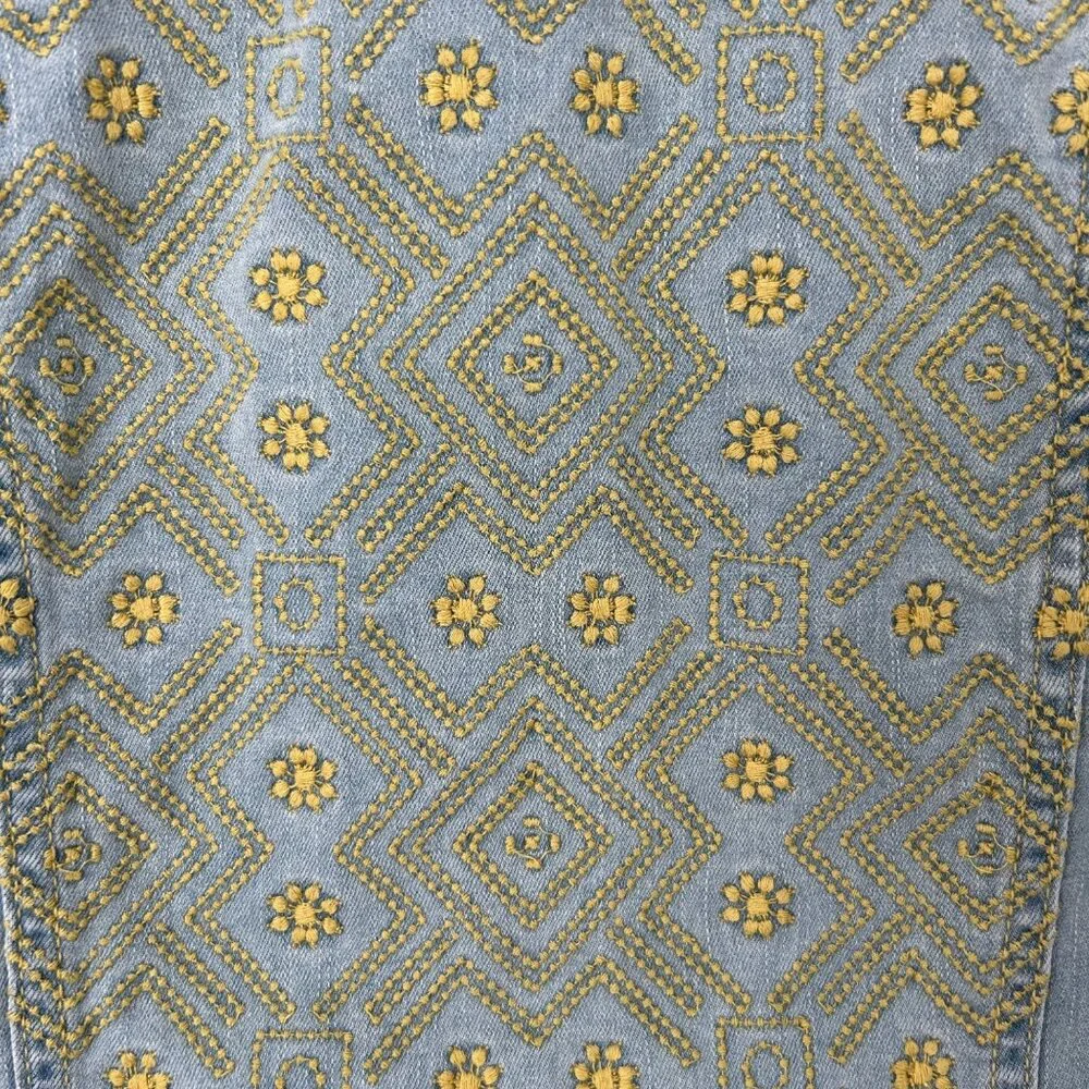LuLaRoe Jaxon Light Wash Embroidered Denim Jacket (S)